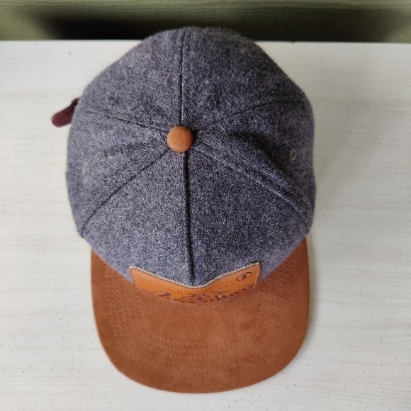 Live The Adventure Gray and Brown Wool Blend Camp Hat Cap Leather Emblem w Trees - Picture 6 of 10